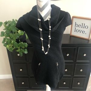 Black Short Sleeve Cowl Neck Sweater